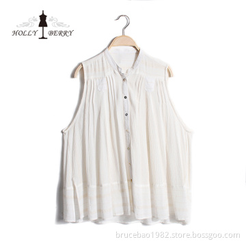 Single-breasted V-neck Woven Breathable White Lady Vest